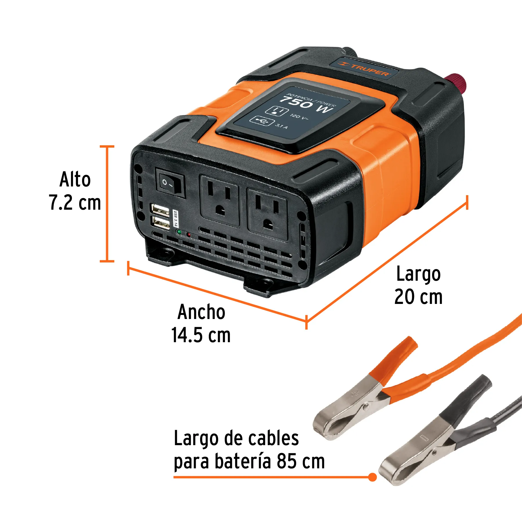 Inversor De Corriente Con Puerto Usb 750W Truper