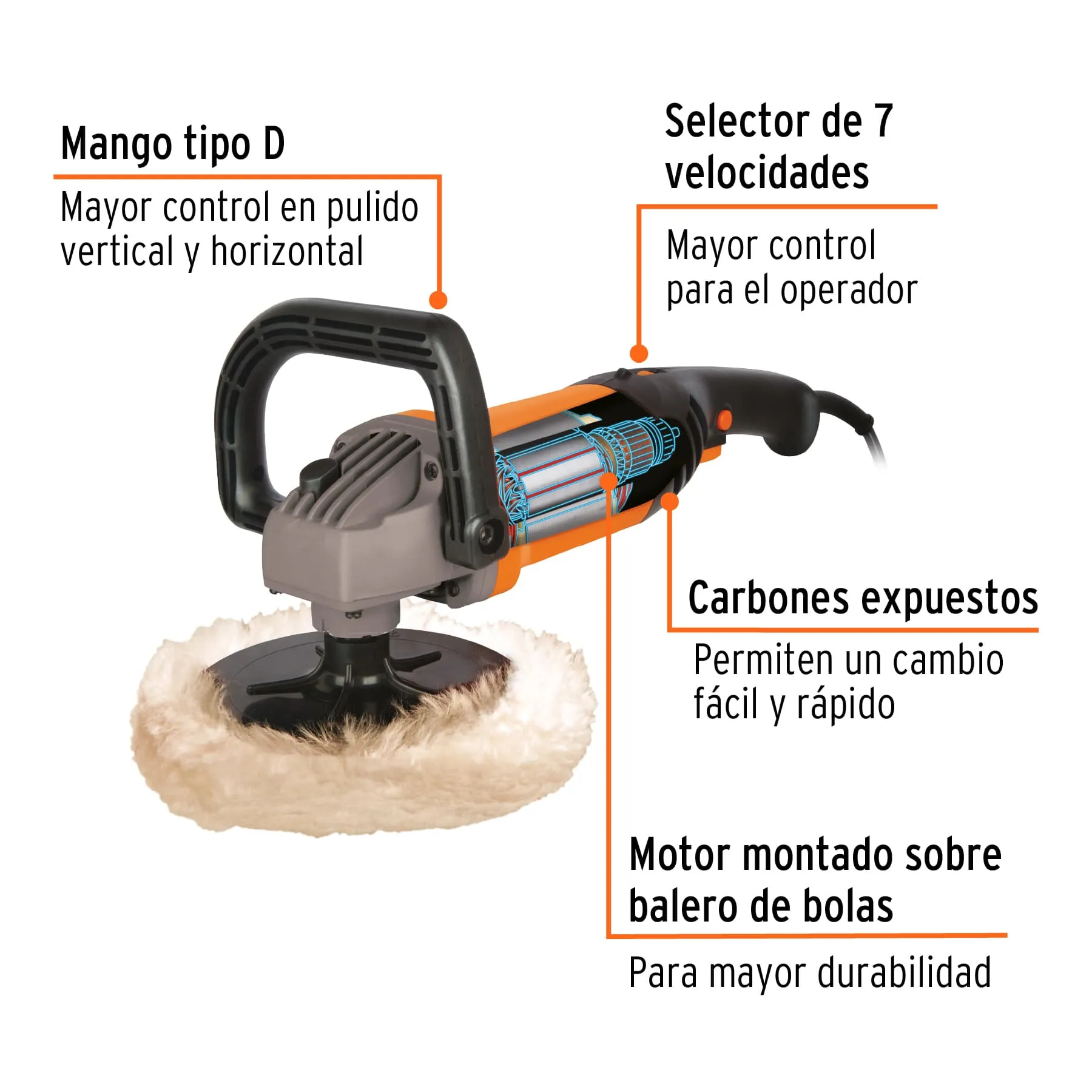 Polichadora Brilladora Profesional 7" Velocidad Variable 1200W  Truper 