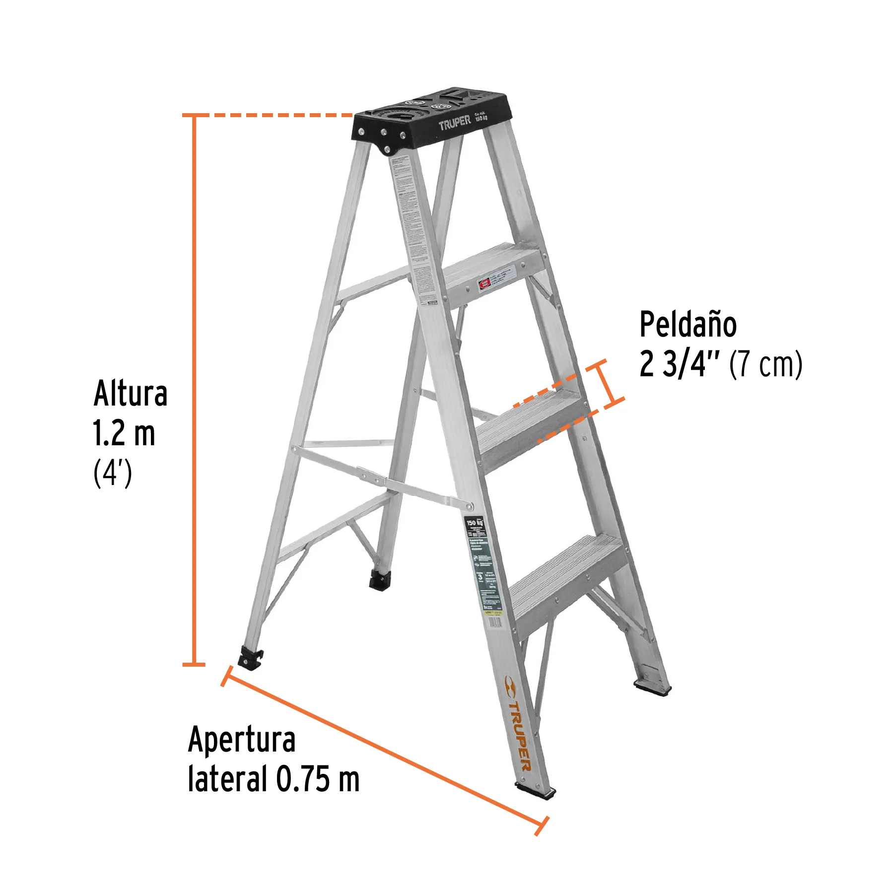 Escalera De 4 Escalones - 3 Peldaños Tipo 3 Truper 