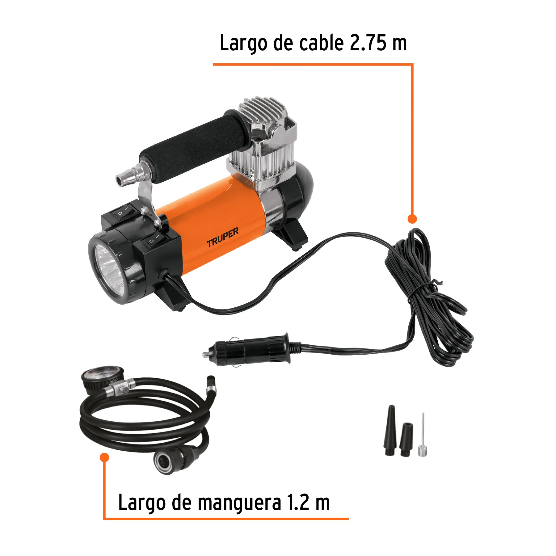 Compresor De Aire Para Auto Multiusos 12V Truper + Maletin