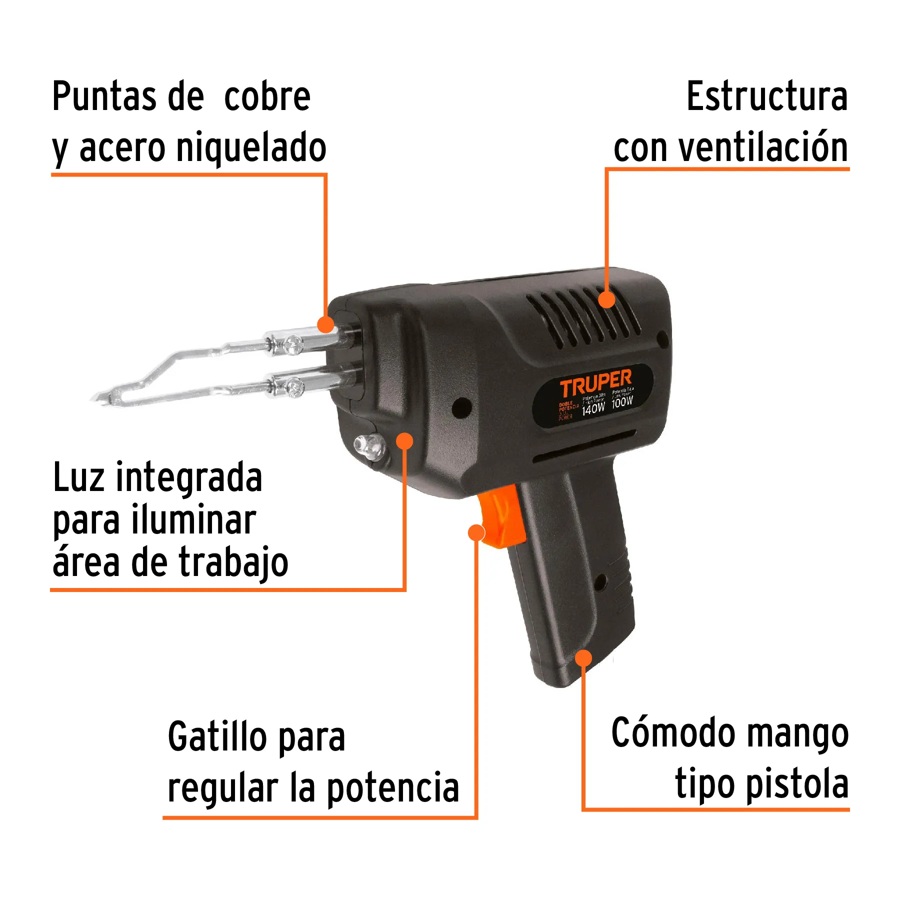 Cautín 140 W Tipo Pistola Con 2 Temperaturas Truper