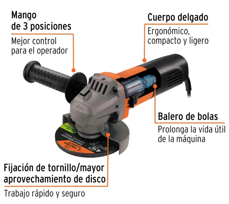 Pulidora Y/O Esmeriladora Angular 4-1/2" 700 W, Profesional, Truper