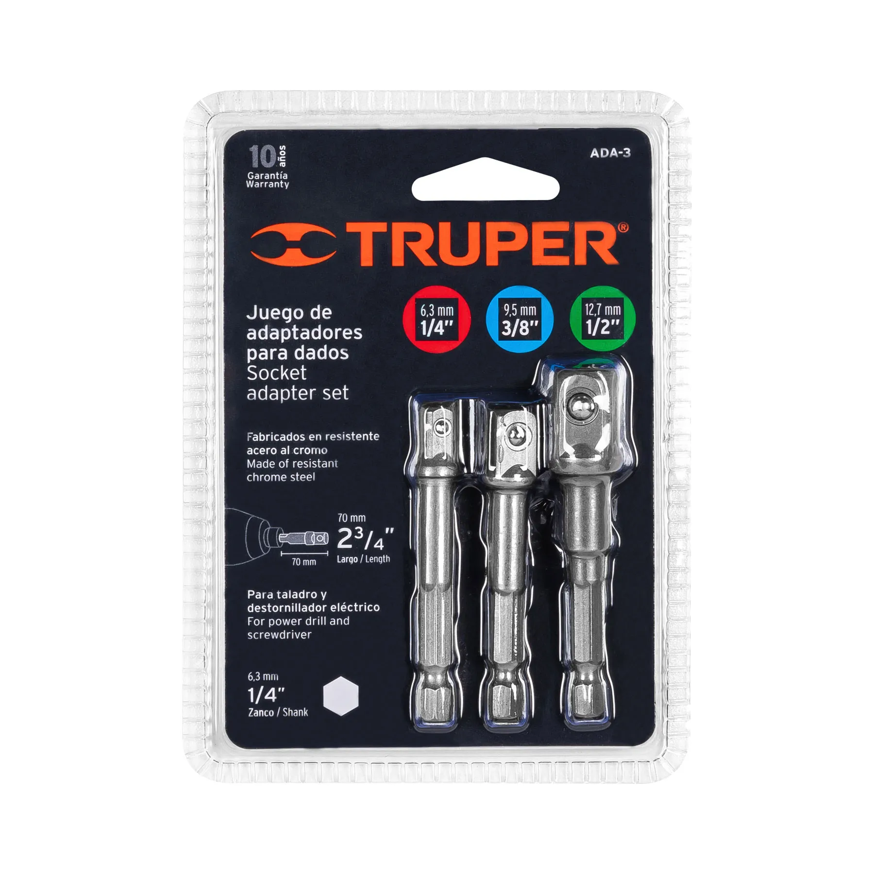 Juego De 3 Adaptadores Para Copas De 1/4", 3/8" y 1/2" Truper