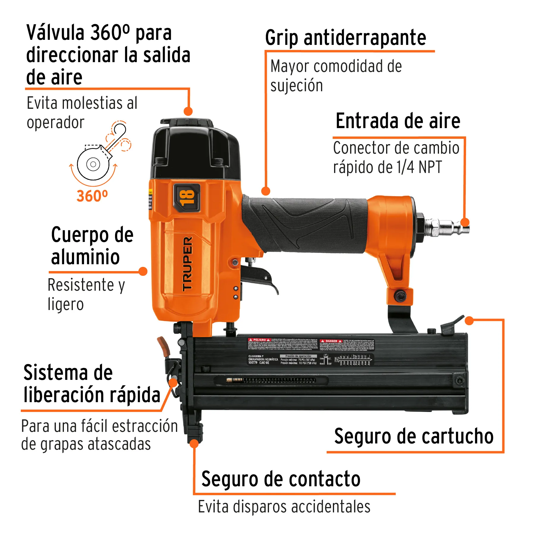 Clavadora Y Grapadora Neumática Profesional Cal 18 Truper