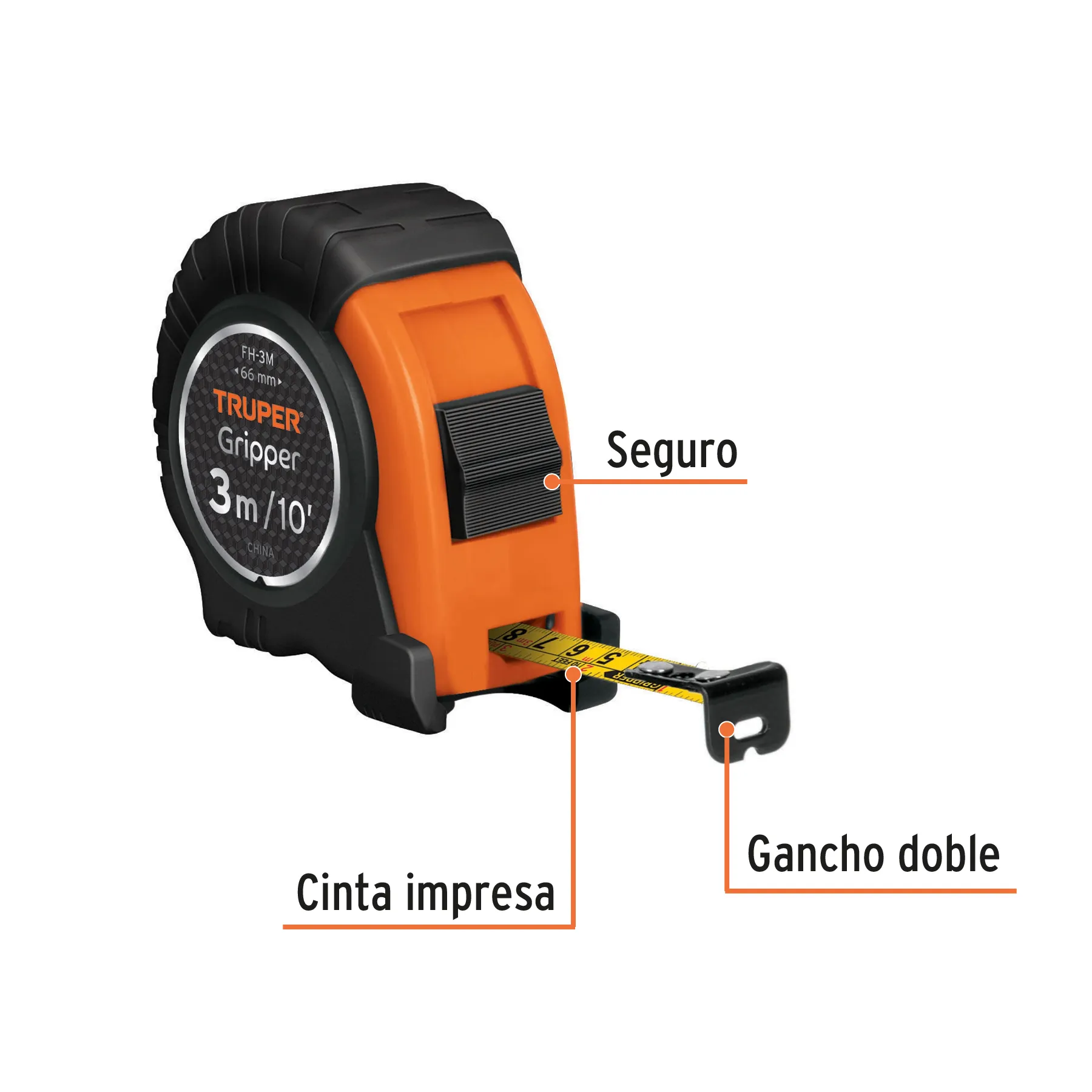 Flexómetro Gripper Contra Impactos 3 M Cinta 13 mm Truper