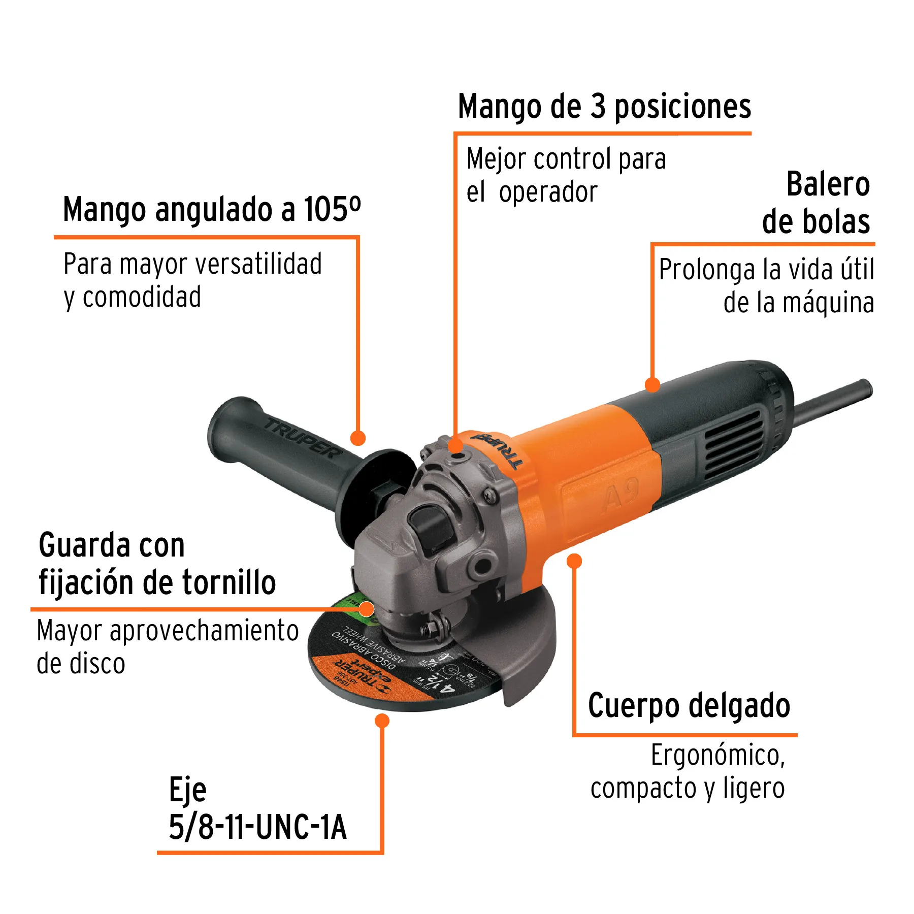 Pulidora Y/O Esmeriladora Angular 4-1/2" 800 W Profesional Truper