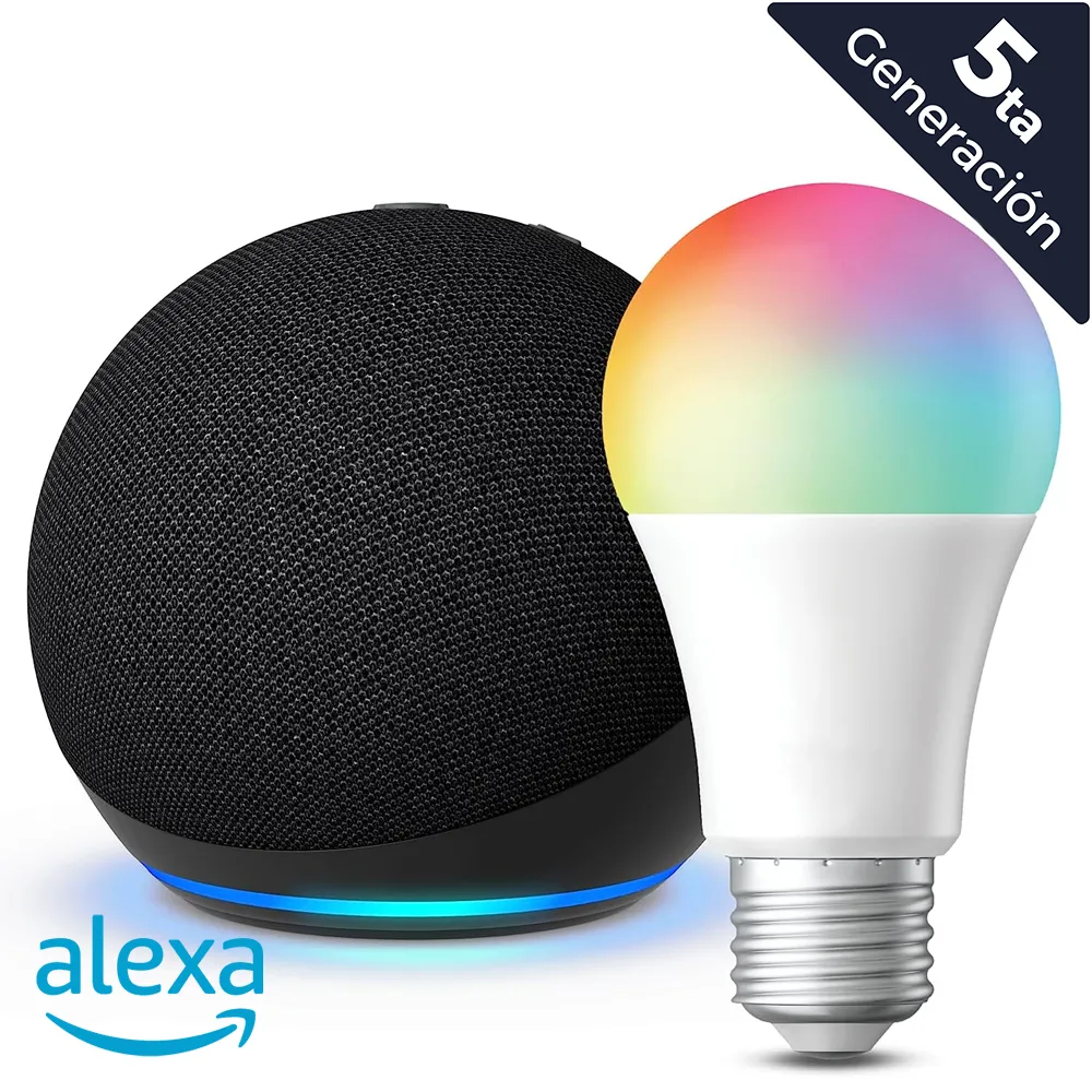 Combo Asistente Virtual Echo Dot 5ta + Bombillo Inteligente LED RGB