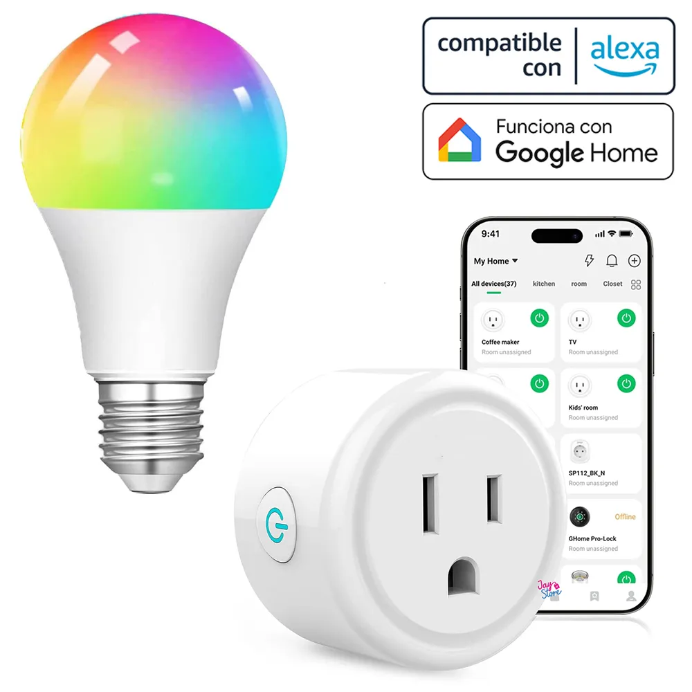 Combo Alexa Bombillo Inteligente LED + Tomacorriente Inteligente 