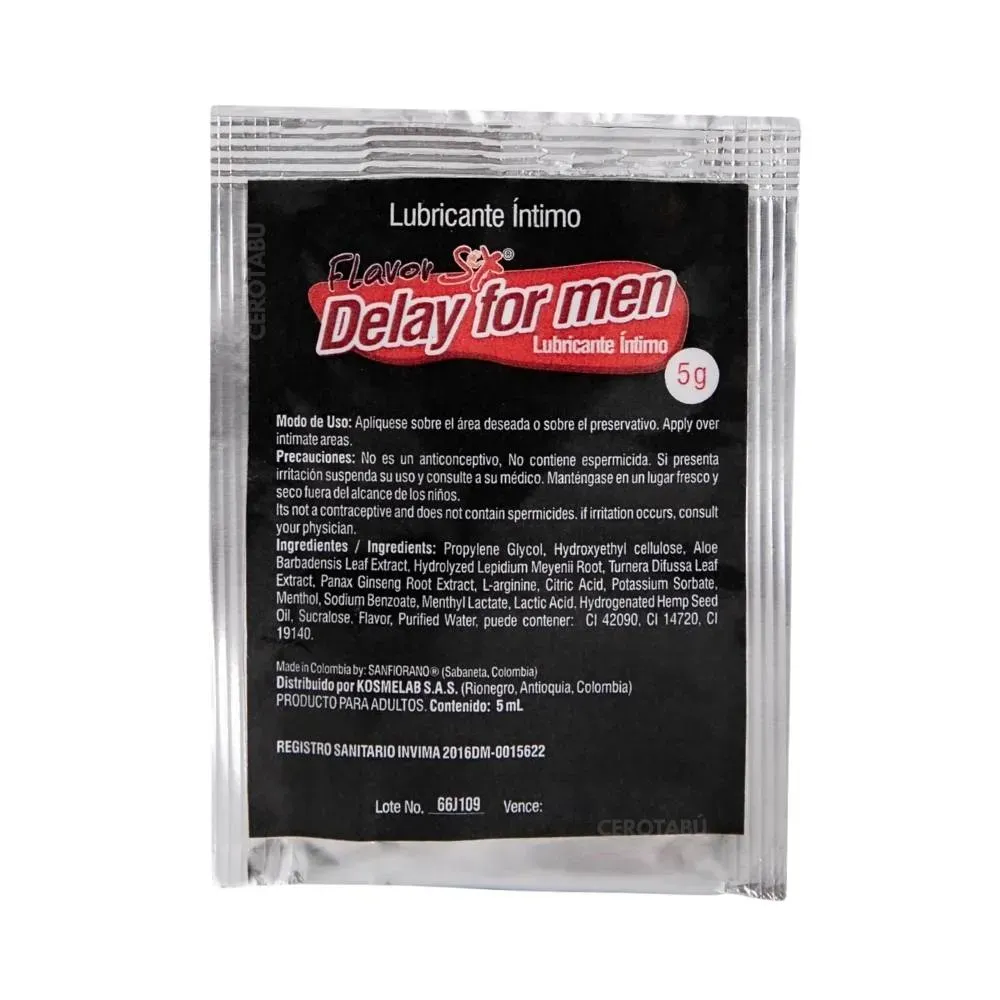 Lubricante Intimo Retardante Delay For Men sachet 5 g Flavor