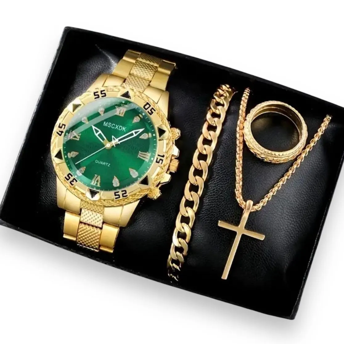 Reloj Para Hombre Dorado Con 3 Piezas De Joyería