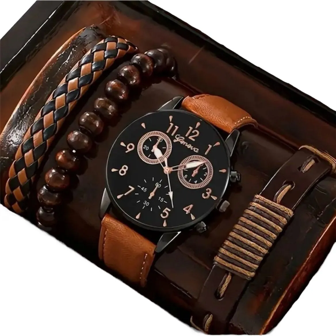 Reloj De Cuero Conjunto De 4 Piezas Para Hombre