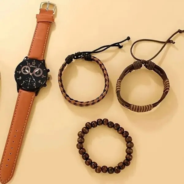 Reloj De Cuero Conjunto De 4 Piezas Para Hombre