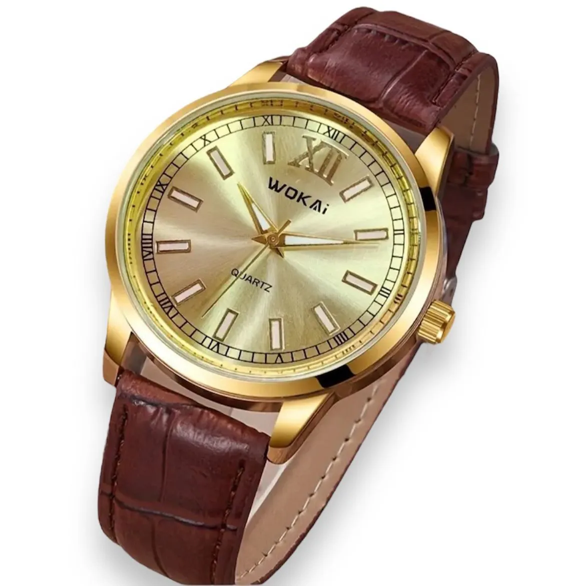 Reloj Dorado Para Hombres WOKAI Correa De Cuero PU