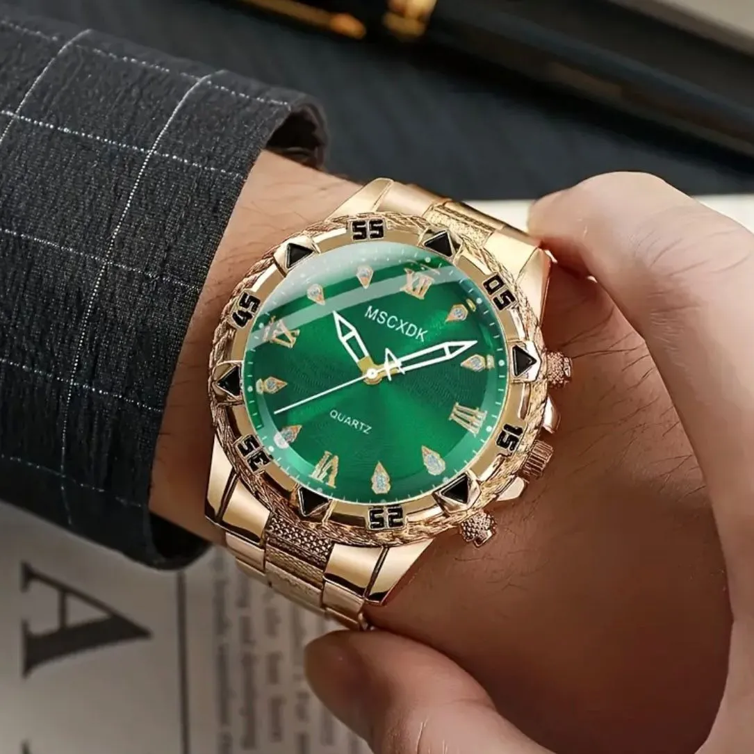 Reloj Para Hombre Dorado Con 3 Piezas De Joyería