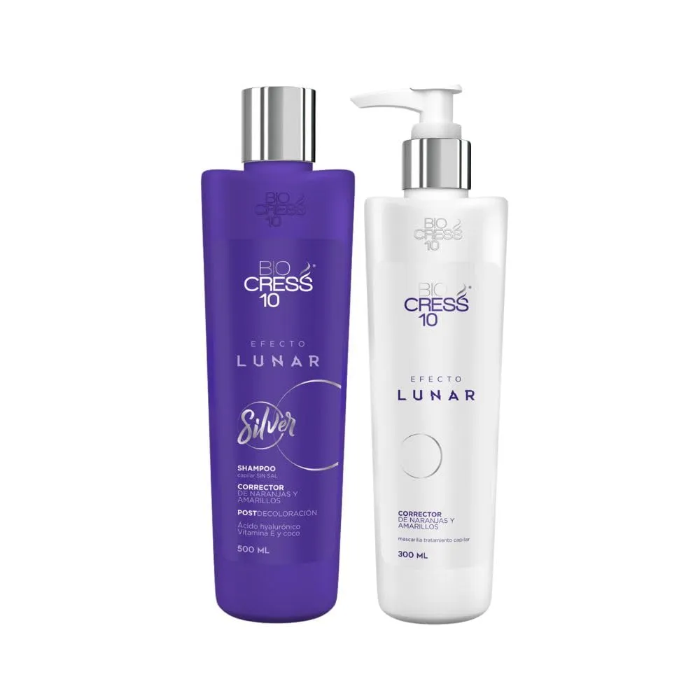 Kit Biocress 10 Shampoo Silver Efecto Lunar + Tono a Tono Efecto Lunar + Tratamiento Hyaluronic 