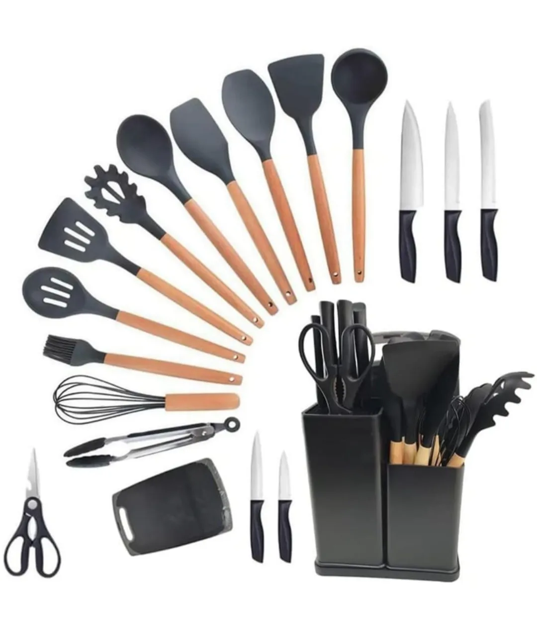 Set De Cubiertos Silicona 19 Piezas Negro