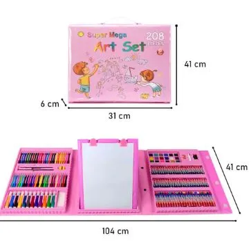 Set De Arte 208 Piezas Maleta Dibujo Creativo Rosa