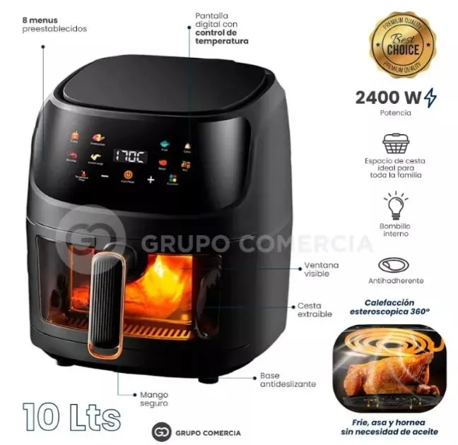 Freidora Olla Aire Caliente Sin Aceite Air Fryer  10 Litros + Canastas De Siliconas