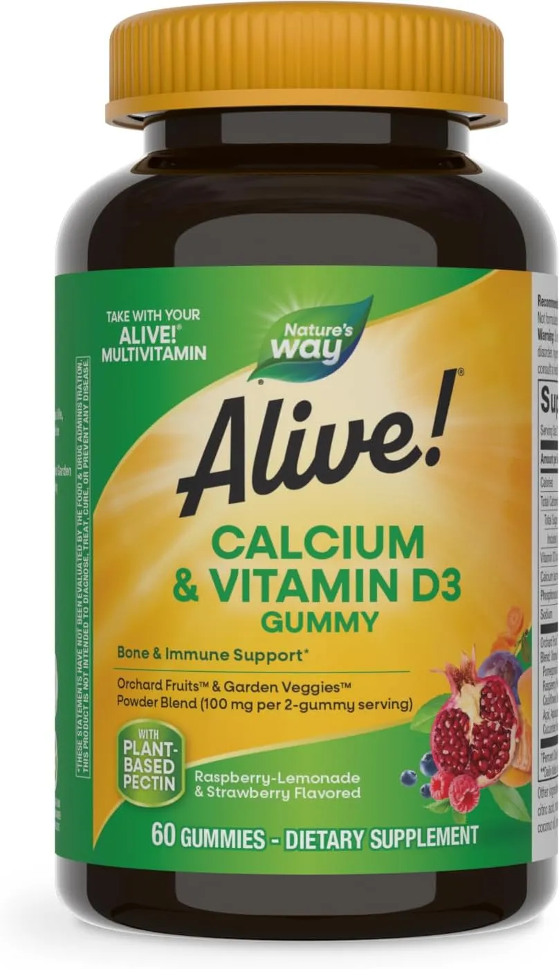 Calcio + Vitamina D3 Alive 60 Gomas Huesos Salud Inmune