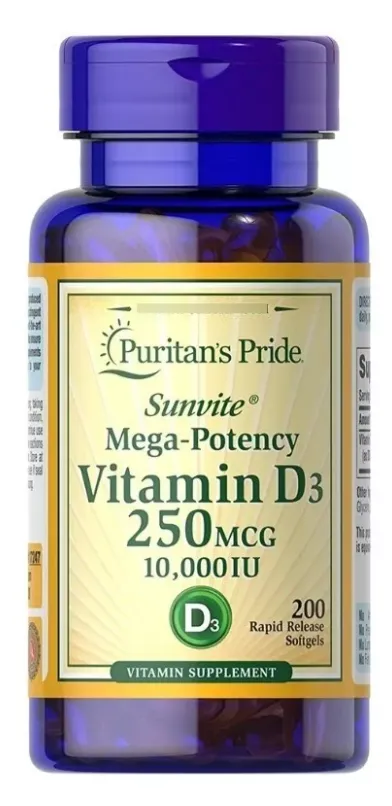  Puritan's Pride Vitamina D3 250 Mcg (10.000 IU)-200 Cápsulas Blandas