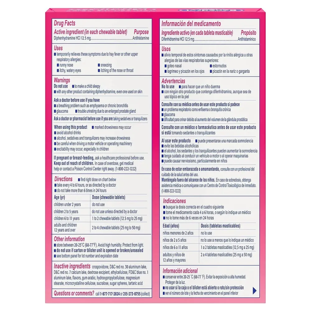 Children's Benadryl Allergy Uva 20 Tabletas