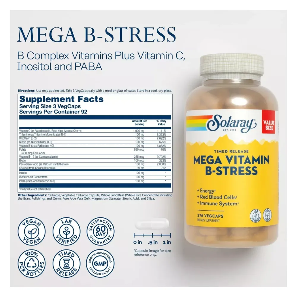 Solaray Mega Vitamina B Estrés 276 Capsulas