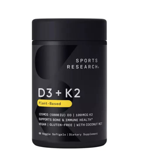 Sports Research Vitamina D3 + K2 de Origen Vegetal, 60 Softgels