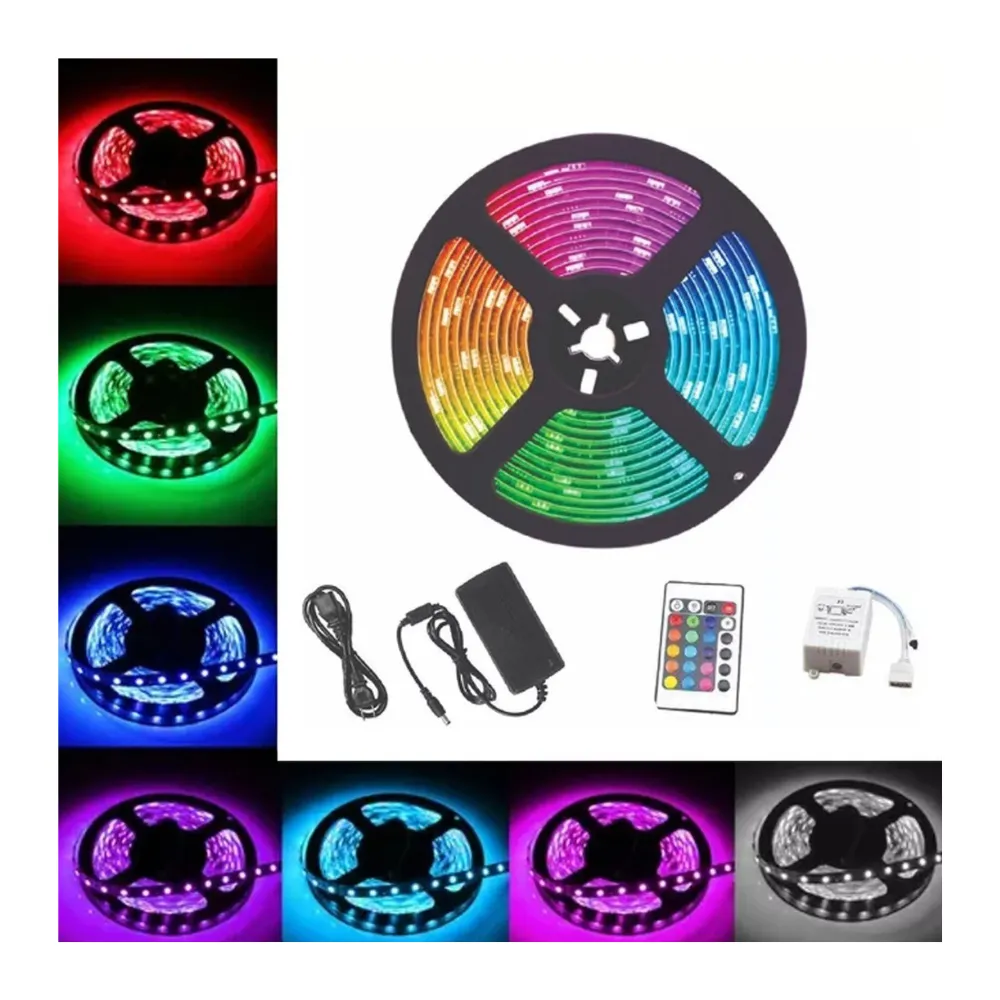 Cinta Led Multicolor Rgb Luz 5050 5mts + Control + Adaptador