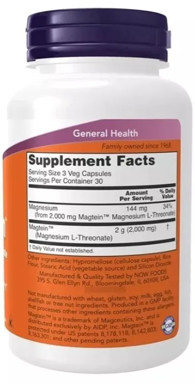 Now Foods, Magtein, Magnesium L-Threonate, 90 Veg Capsules