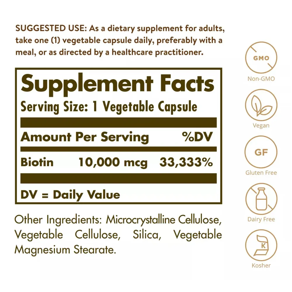 Solgar Biotin 10,000 Mcg Biotina 120 Cápsulas 