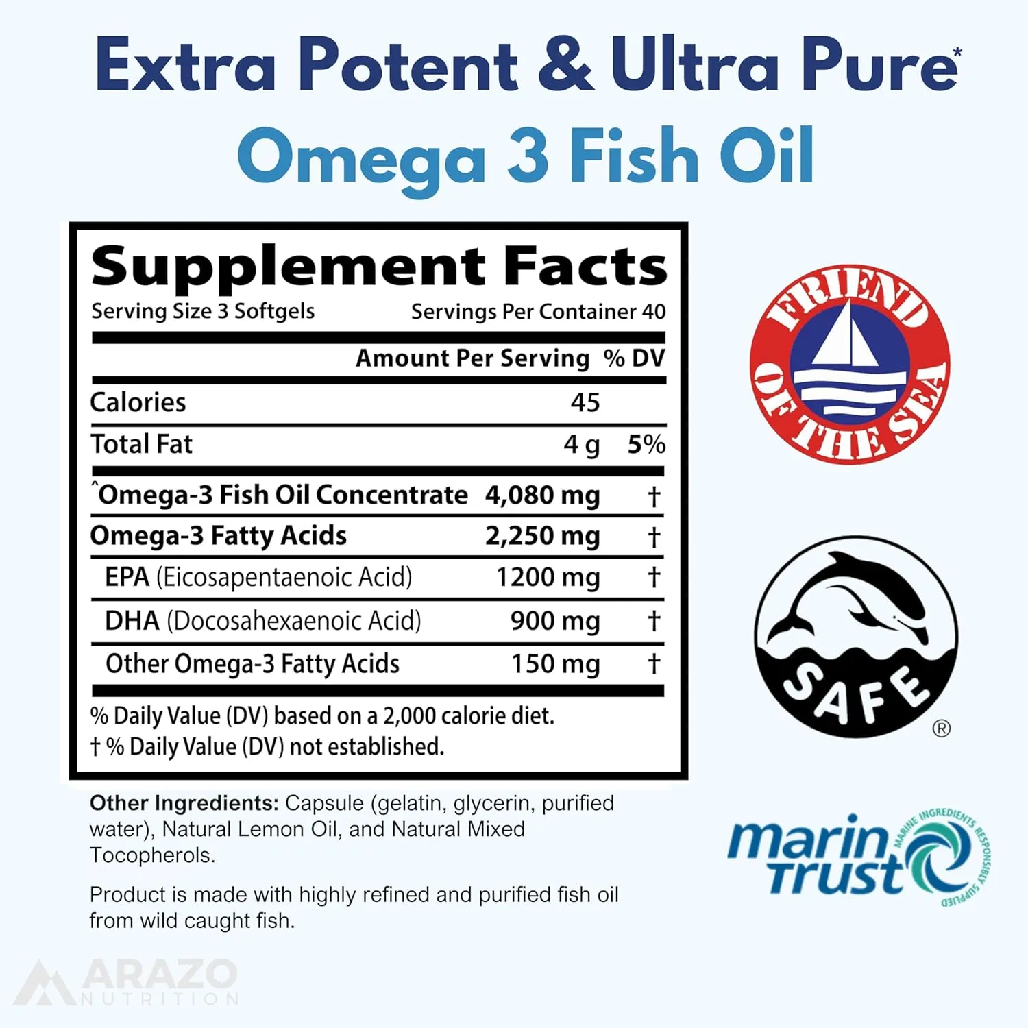 Arazo Nutrition Omega 3 Fish Oil 4080 Mg 120 Cápsulas