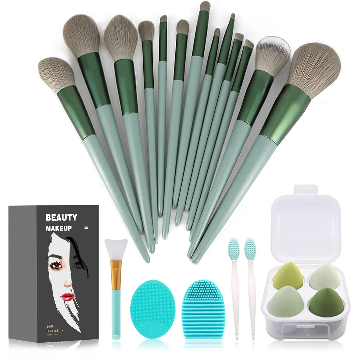 Juego De Brochas De Maquillaje Verde  x 22 Koccido