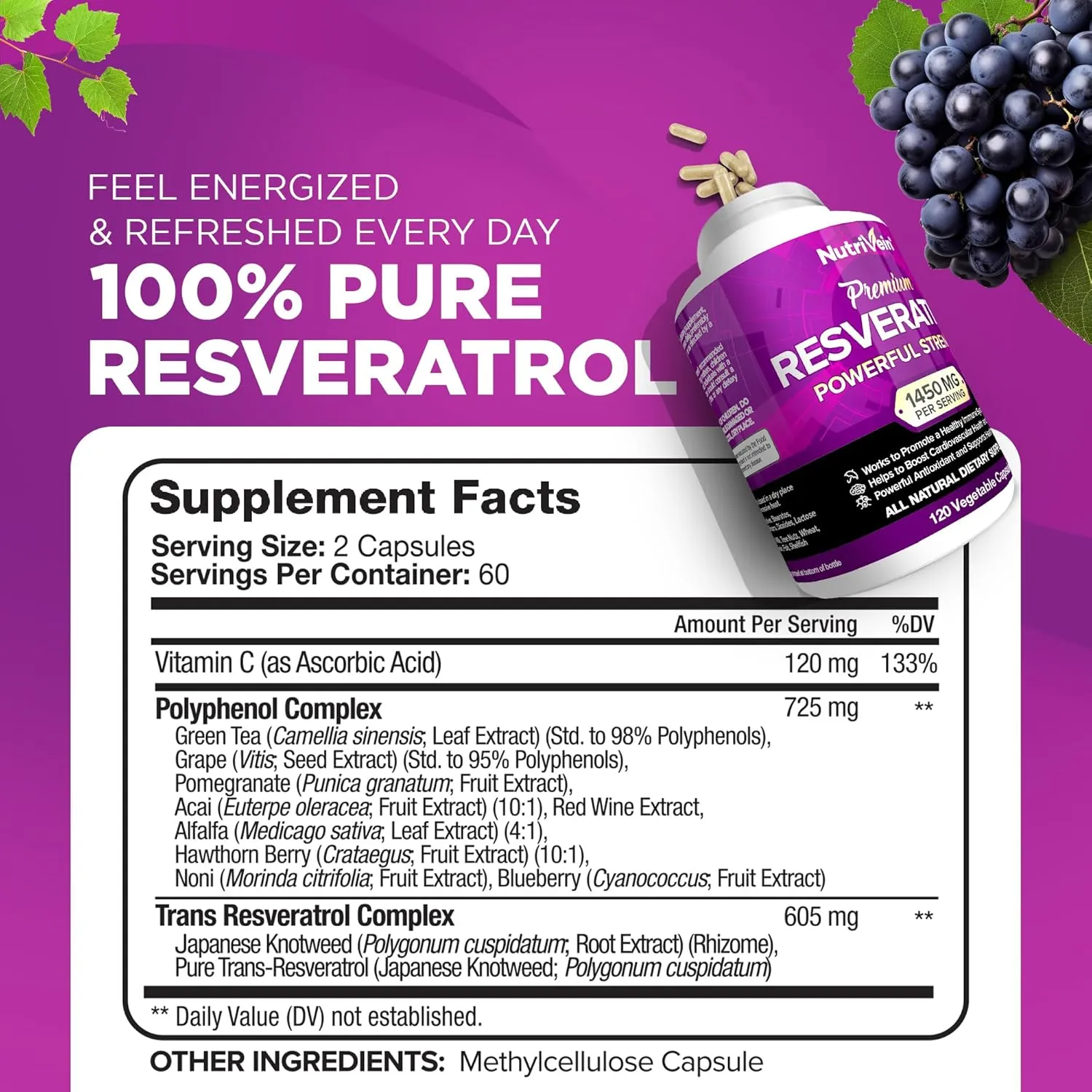 Nutrivein Resveratrol 1450mg Premium 120 Cápsulas