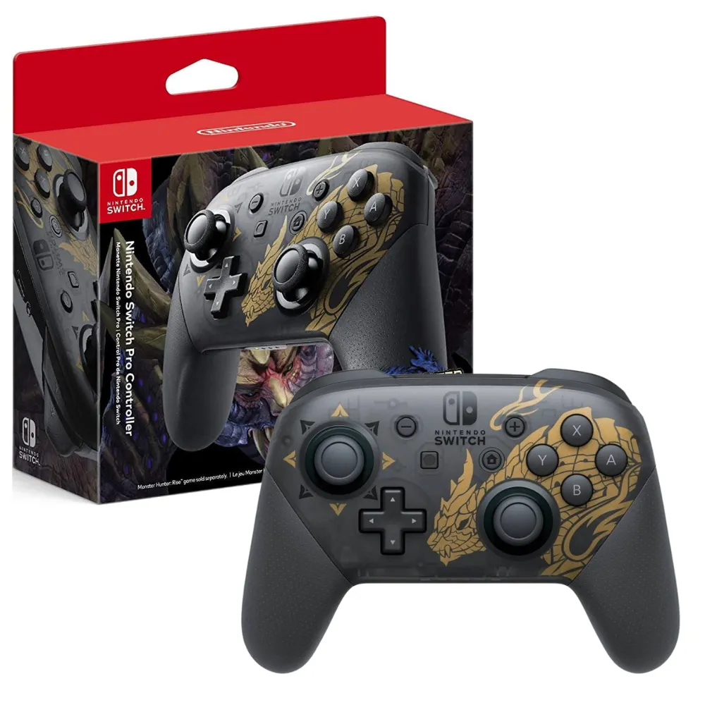 Control Joystick Inalámbrico Generico NINTENDO SWITCH Pro Controller monster hunter rise edition negro/Dorado