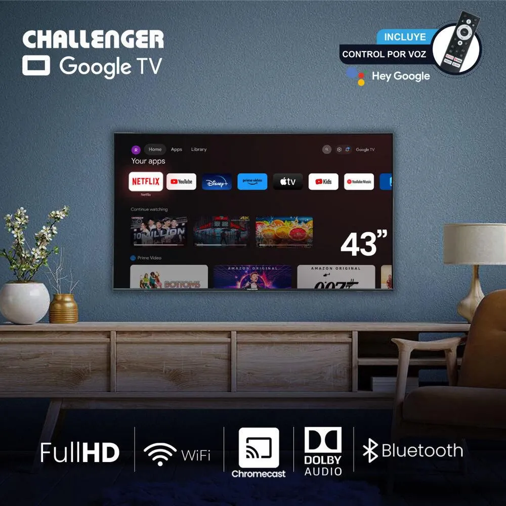 Combo Televisor Challenger 43" Smart 43KG85 BT + Soporte Con Brazo 