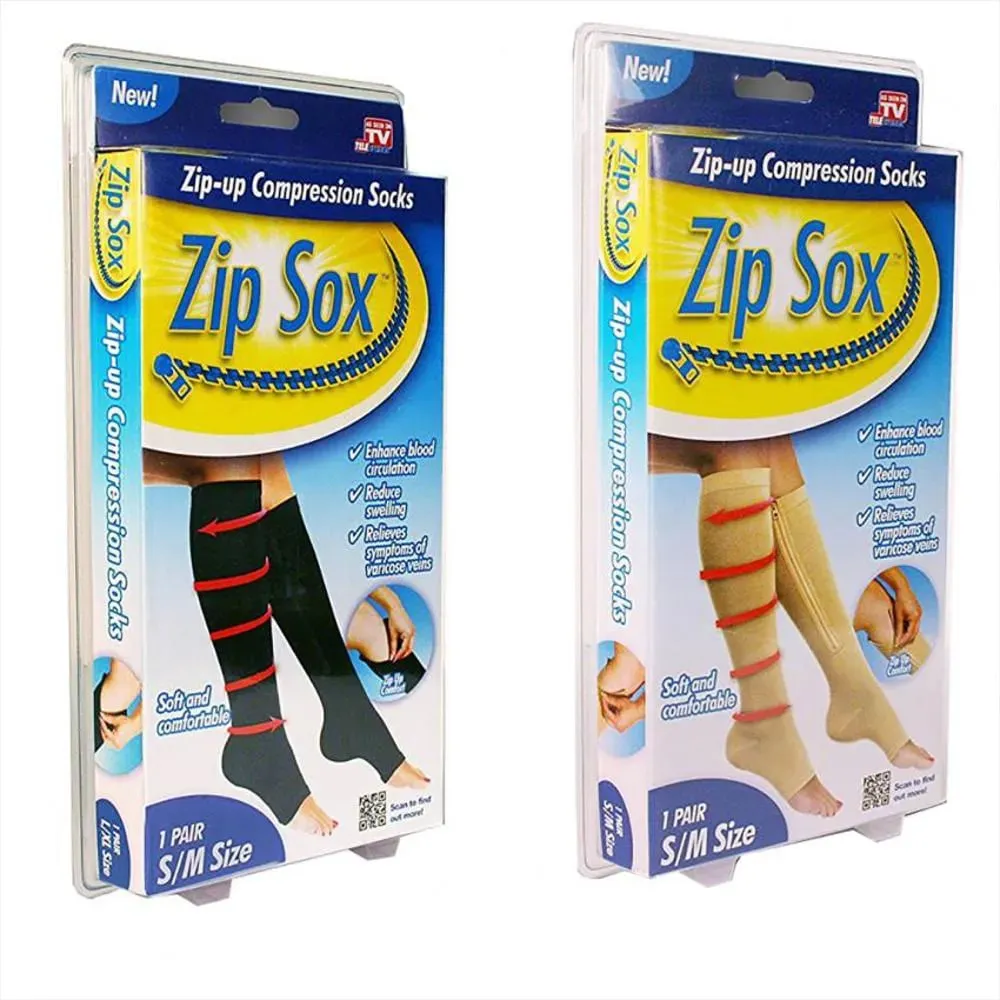 Medias De Compresión Anti Vena Várice Cremallera Zip Sox Negro-beige