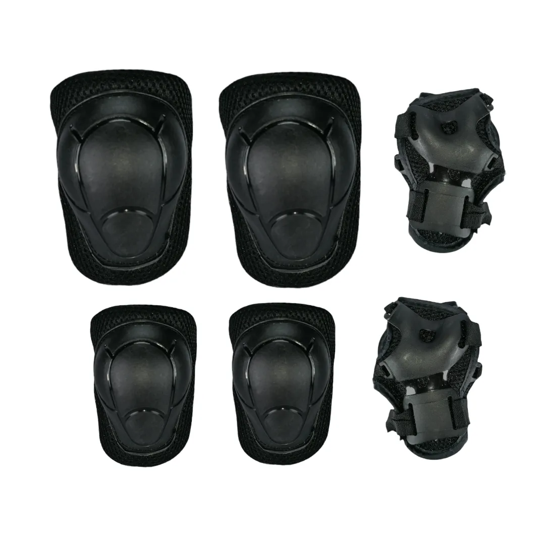 Combo Protecciones Casco Sport Balance Con Rodilleras Coderas Y Guantes Sport Negro