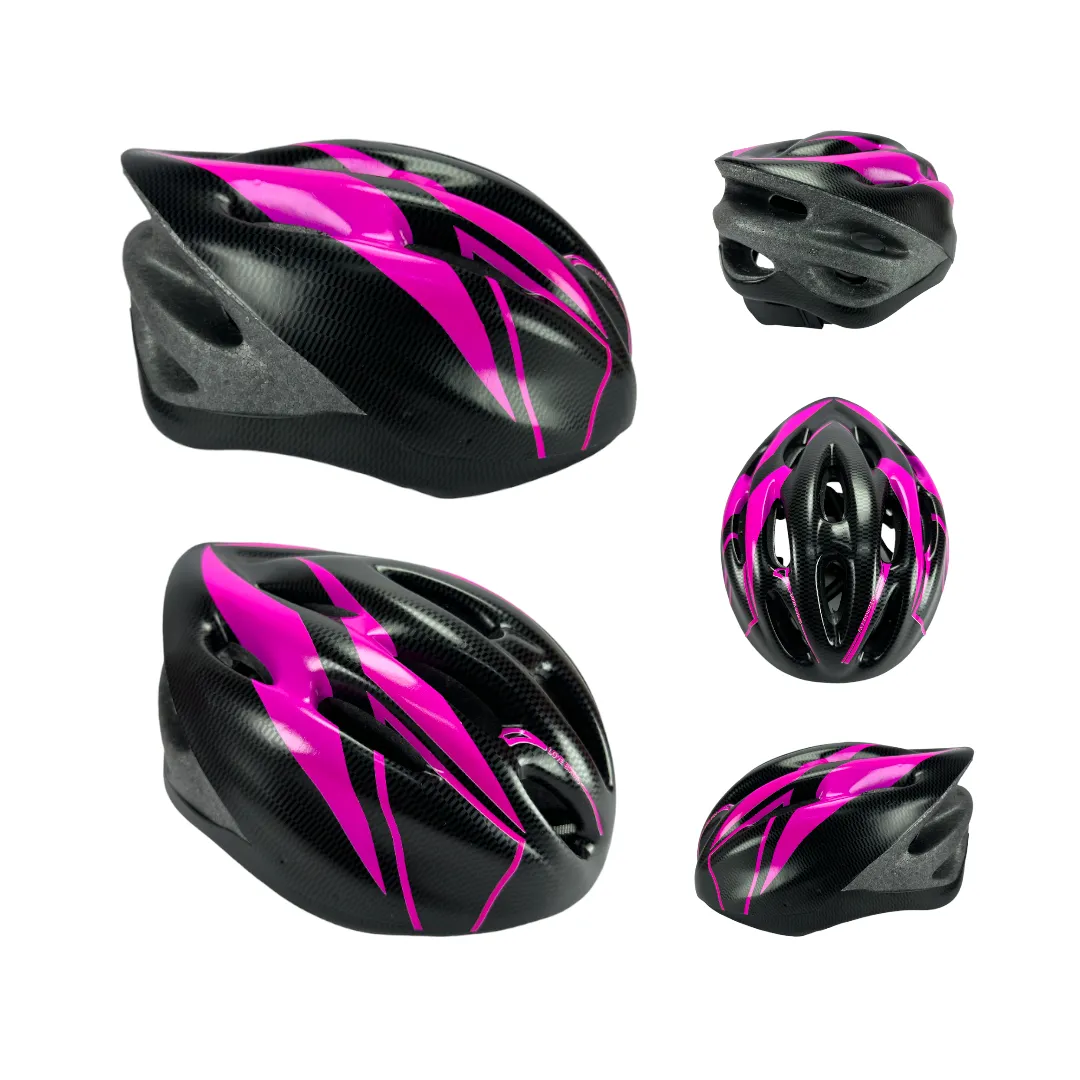 Combo Protecciones Casco Basic Aerodynamic Con Rodilleras Coderas Y Guantes Sport Fucsia