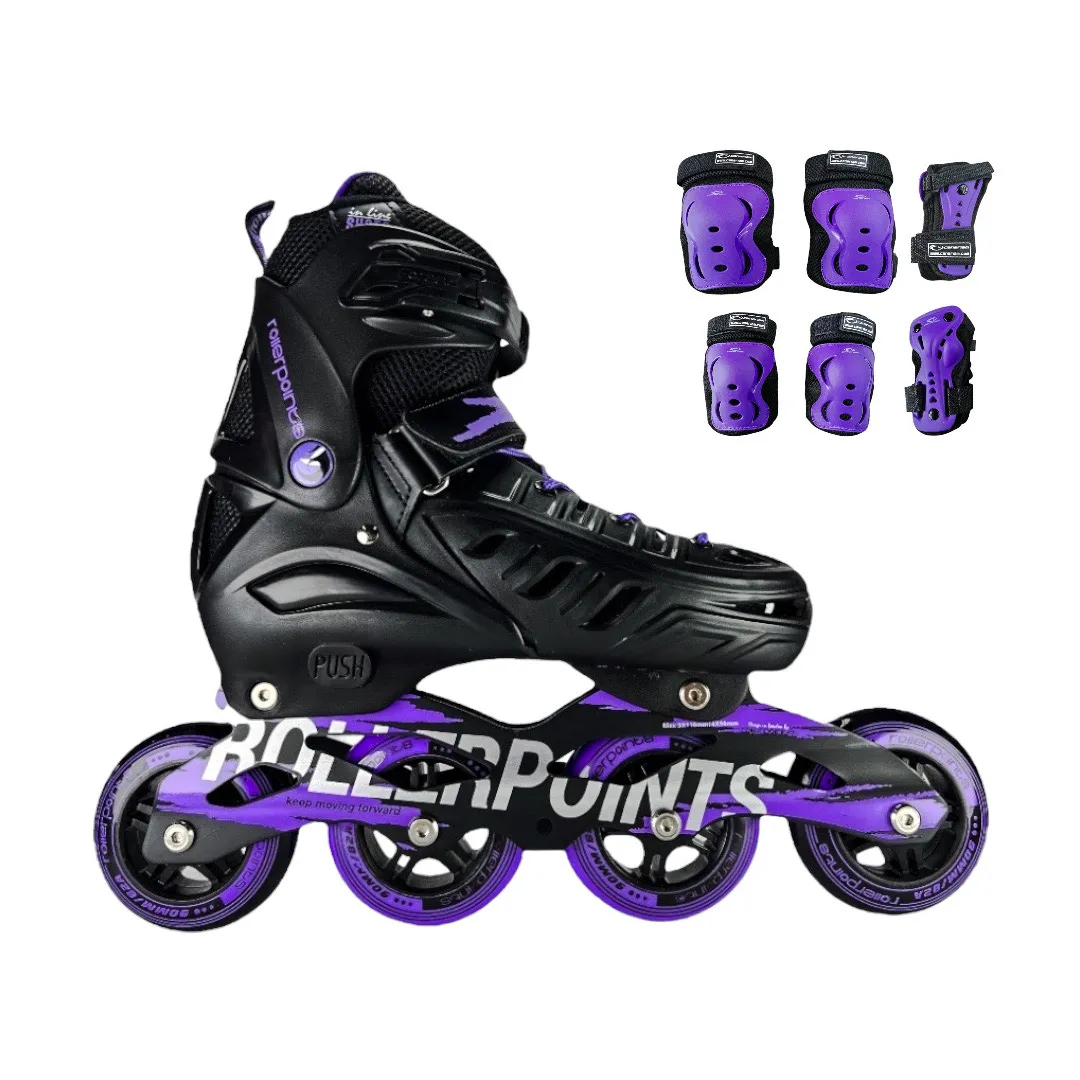 Combo Patines En Linea Semiprofesionales Roller Points Ajustables Con Protecciones Morado