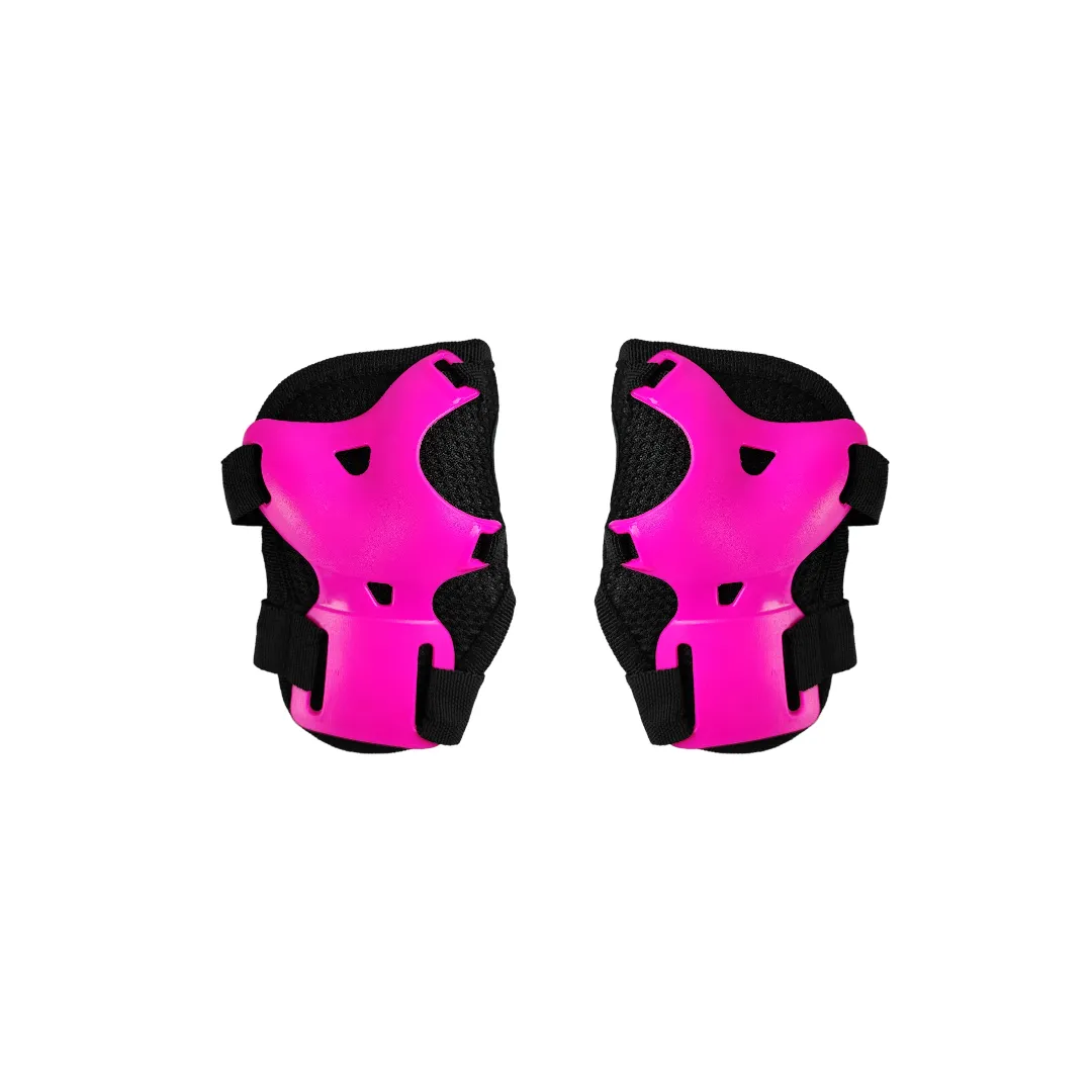 Combo Protecciones Casco Basic Aerodynamic Con Rodilleras Coderas Y Guantes Sport Fucsia