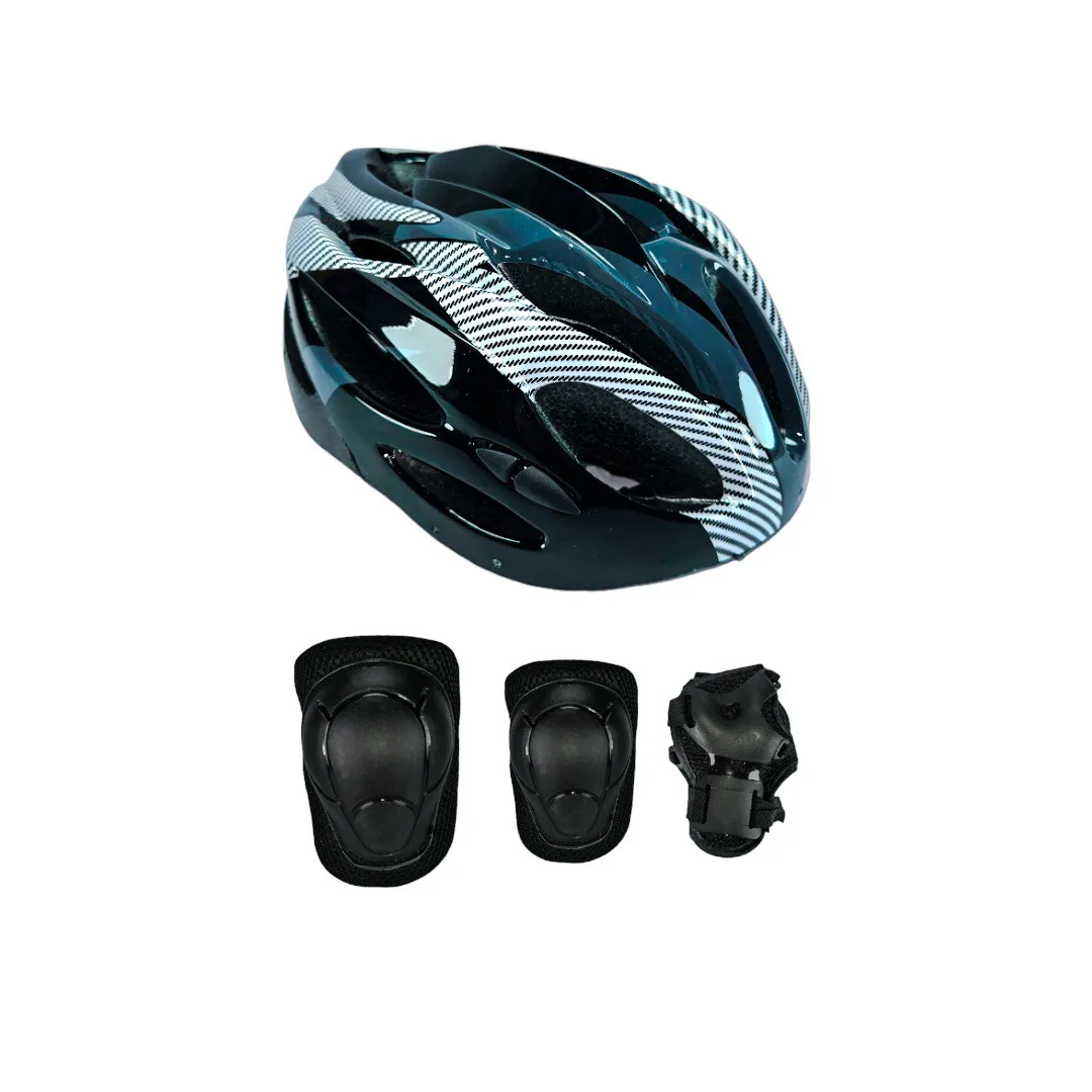 Combo Protecciones Casco Sport Balance Con Rodilleras Coderas Y Guantes Sport Negro