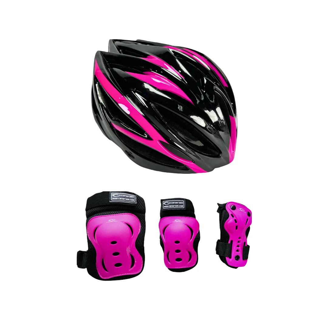 Combo Protecciones Casco Twister Profesional Con Rodilleras Coderas Y Guantes Fucsia