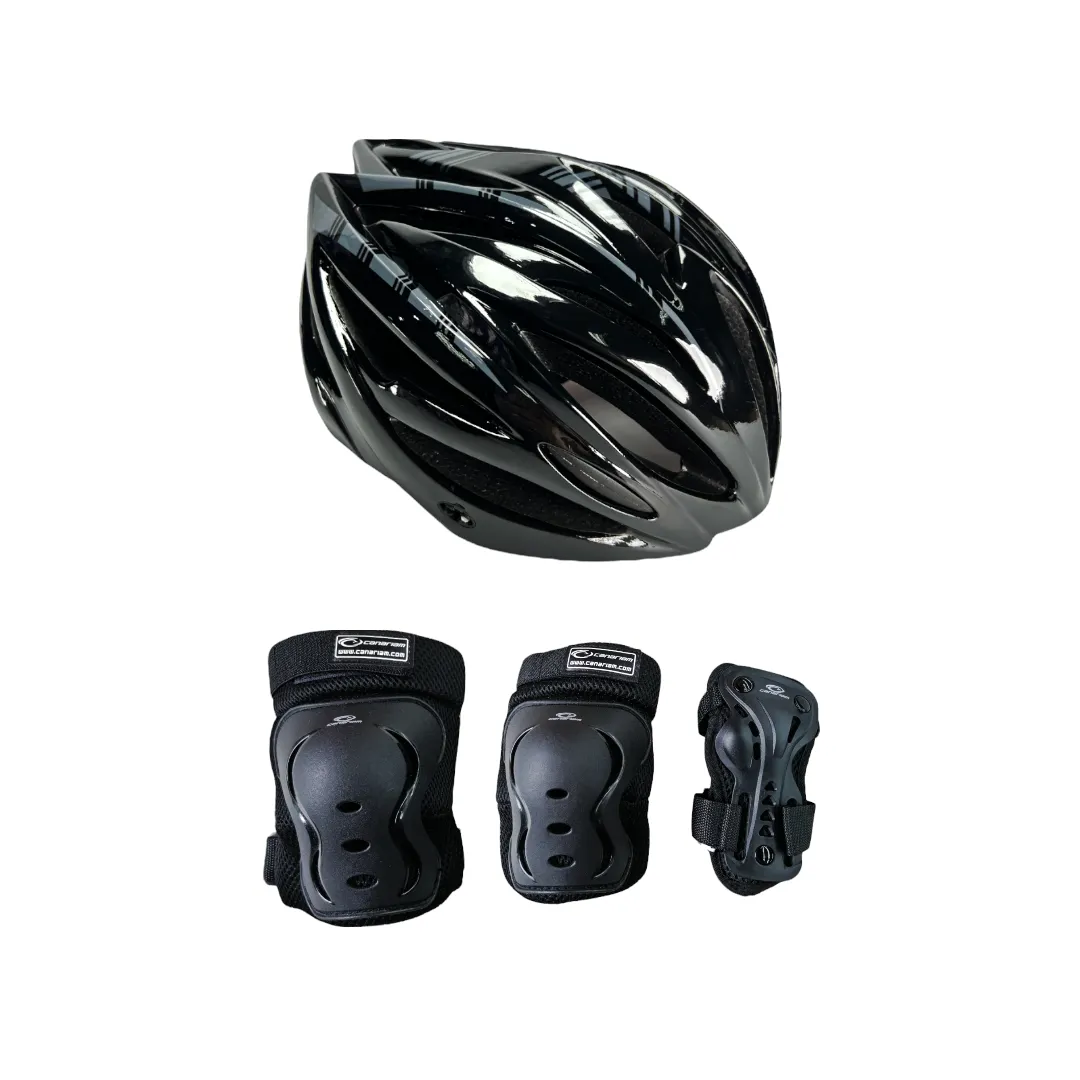 Combo Protecciones Casco Twister Profesional Con Rodilleras Coderas Y Guantes Negro