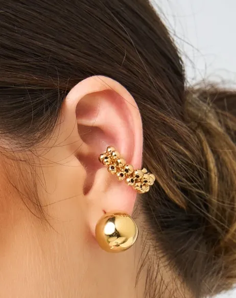 Earcuff Tejido Con Balines Dorado