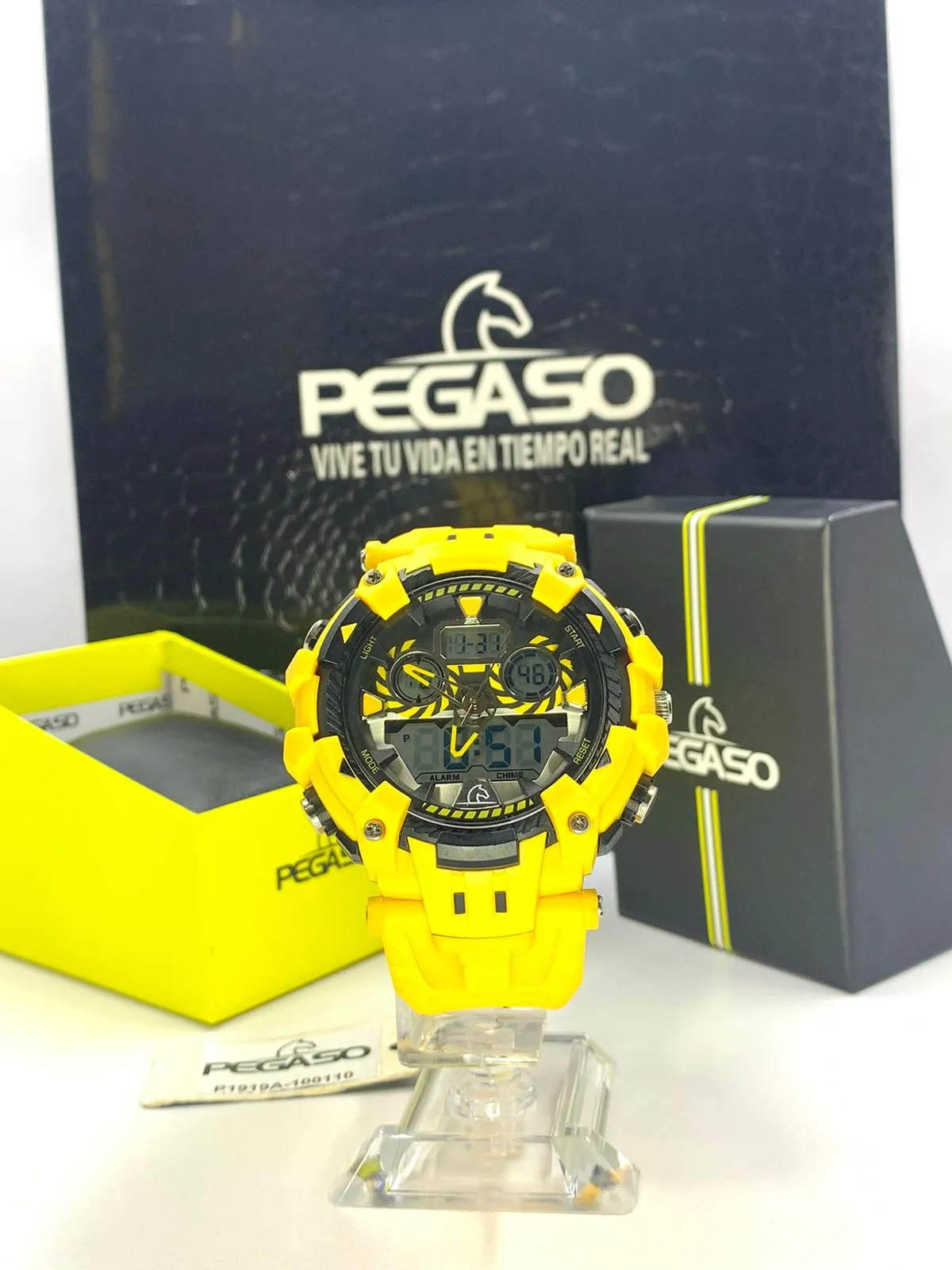 Reloj Pegaso Hombre Digital Doble Hora P1919A-100110 Pulso Amarillo