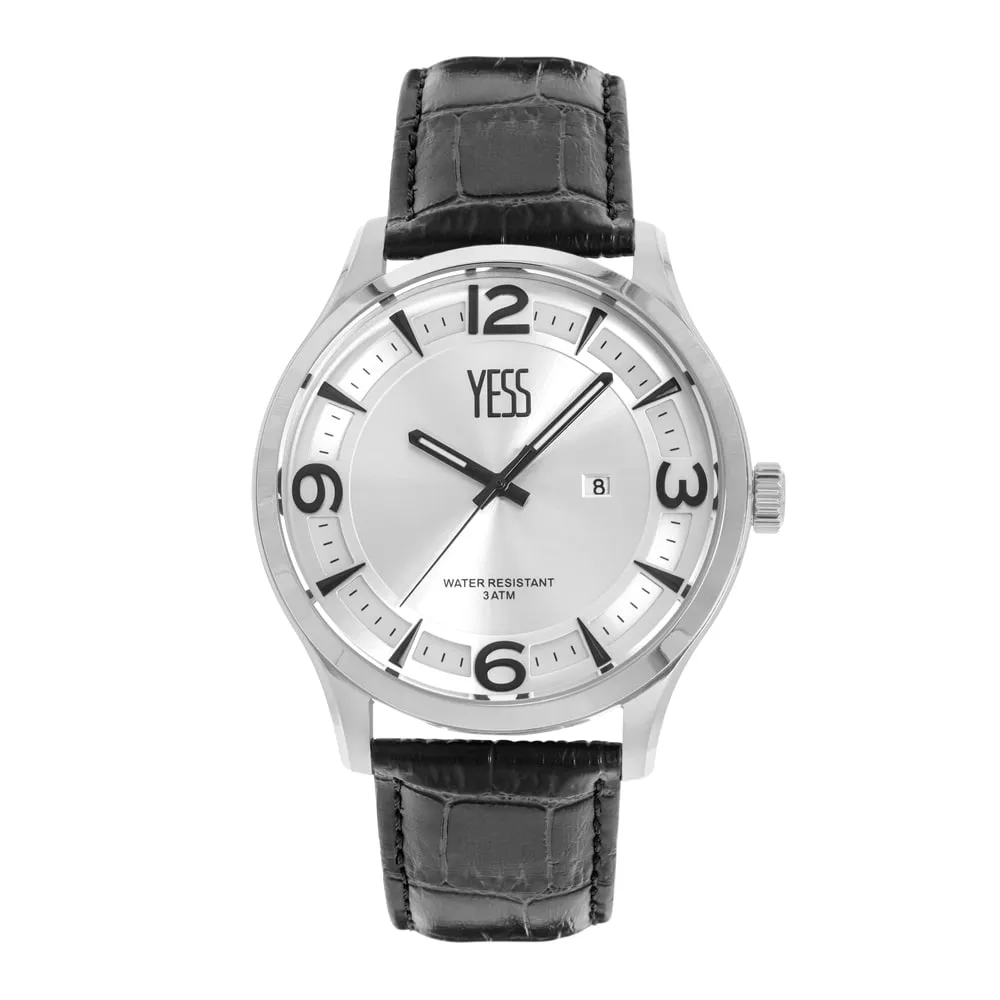 Reloj Yess Caballero Smt-230427-01 Pulso Cuero Negro Caja Acero Inoxidable Caballero Masculino