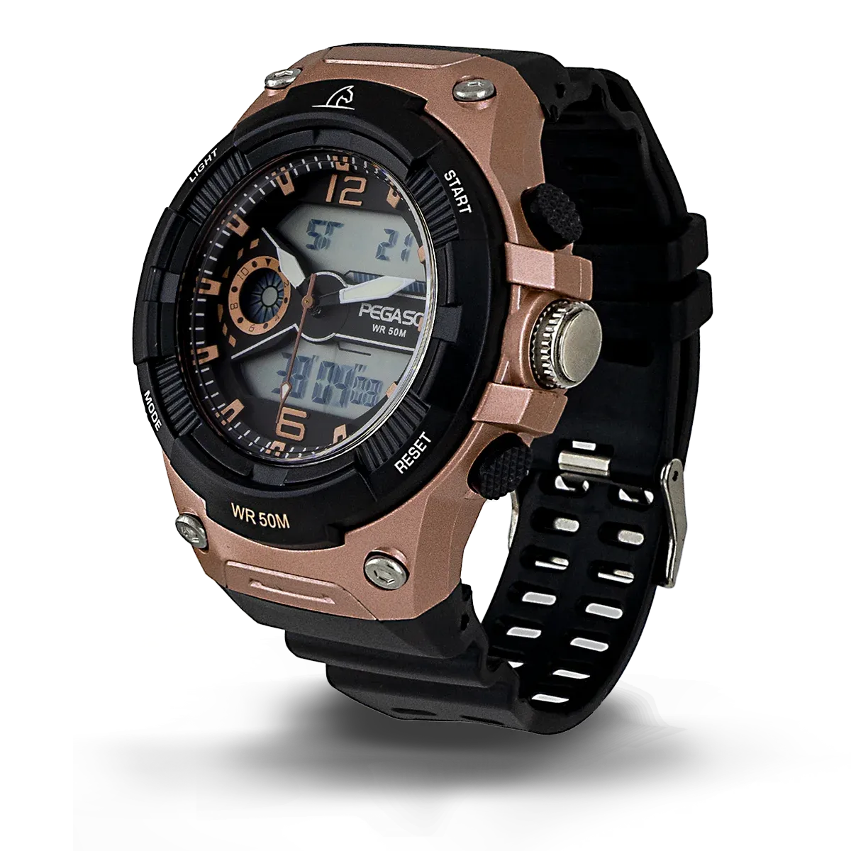 Reloj Pegaso Hombre Digital Doble Hora P211A-011701 Caja Oro rosa Pulso negro