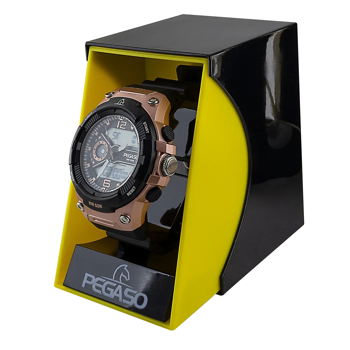 Reloj Pegaso Hombre Digital Doble Hora P211A-011701 Caja Oro rosa Pulso negro