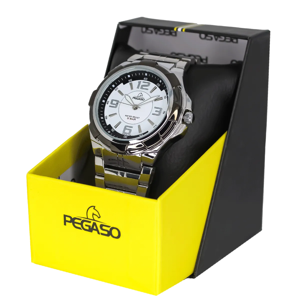 Reloj Pegaso Analogo Hombre P6511BK-07221A Pulso Acero Bisel Negro