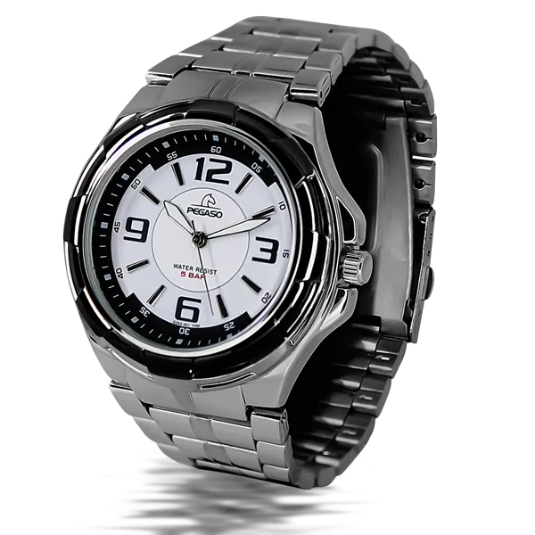 Reloj Pegaso Analogo Hombre P6511BK-07221A Pulso Acero Bisel Negro